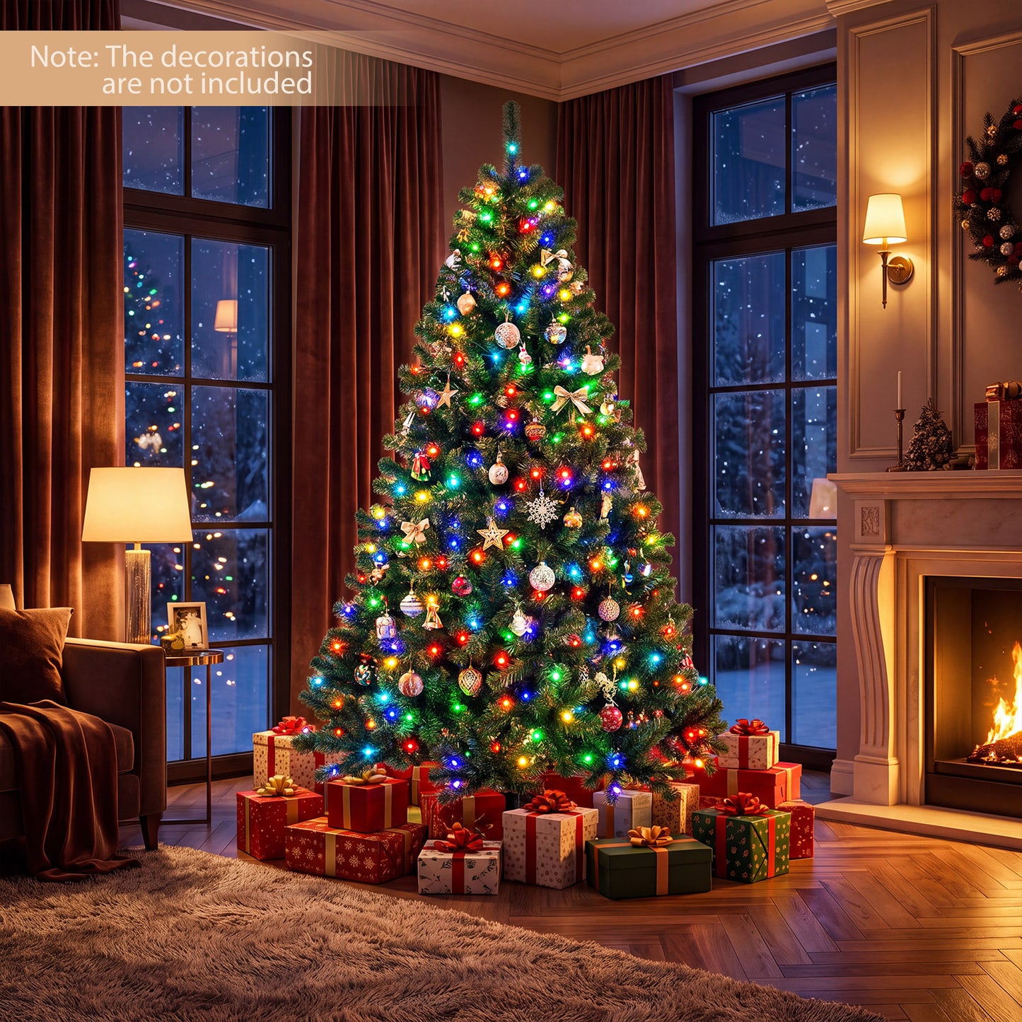 Pre-lit Christmas Tree with 1072 Branch Tips and 300 Multifunctional White and Multi-color RGB Lights-180 cm