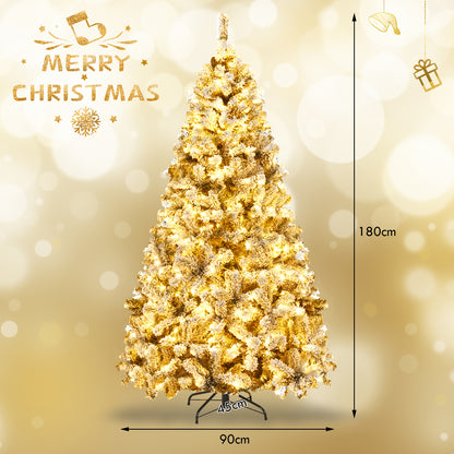 Pre-Lit Flocked Snow Hinged Pine Tree with Solid Metal Stand