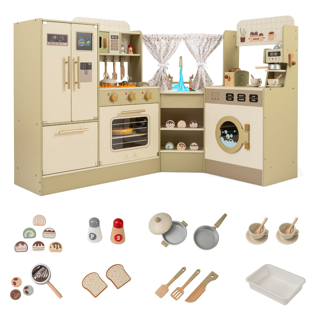Pretend Play Kitchen Playset with Faucet and Dishwasher-Green