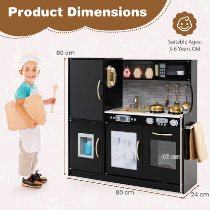Toddler Pretend Kitchen Playset with Accessories and Simulated Sounds-Black