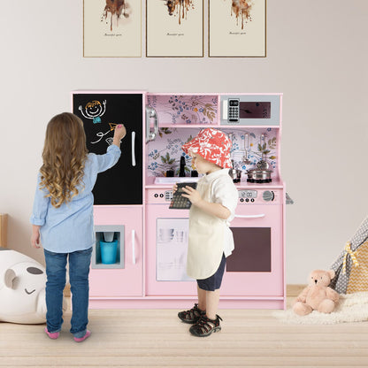 Toddler Pretend Kitchen Playset with Accessories and Simulated Sounds-Cream Pink