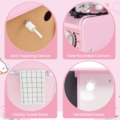 Toddler Pretend Kitchen Playset with Accessories and Simulated Sounds-Cream Pink