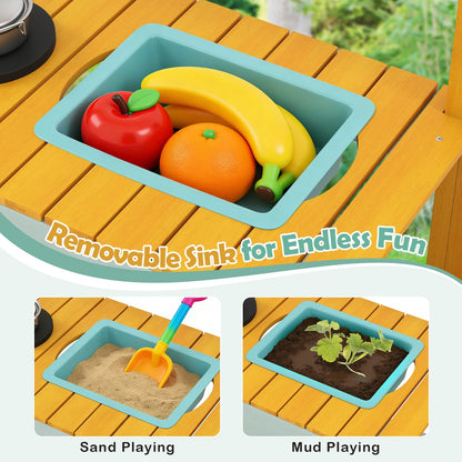 Pretend Mud Kitchen Play Kitchen with Removable Sink and Planter Boxes-Yellow