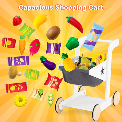 Pretend Play Grocery Store Set with Shopping Cart and 2 Chalkboards-White
