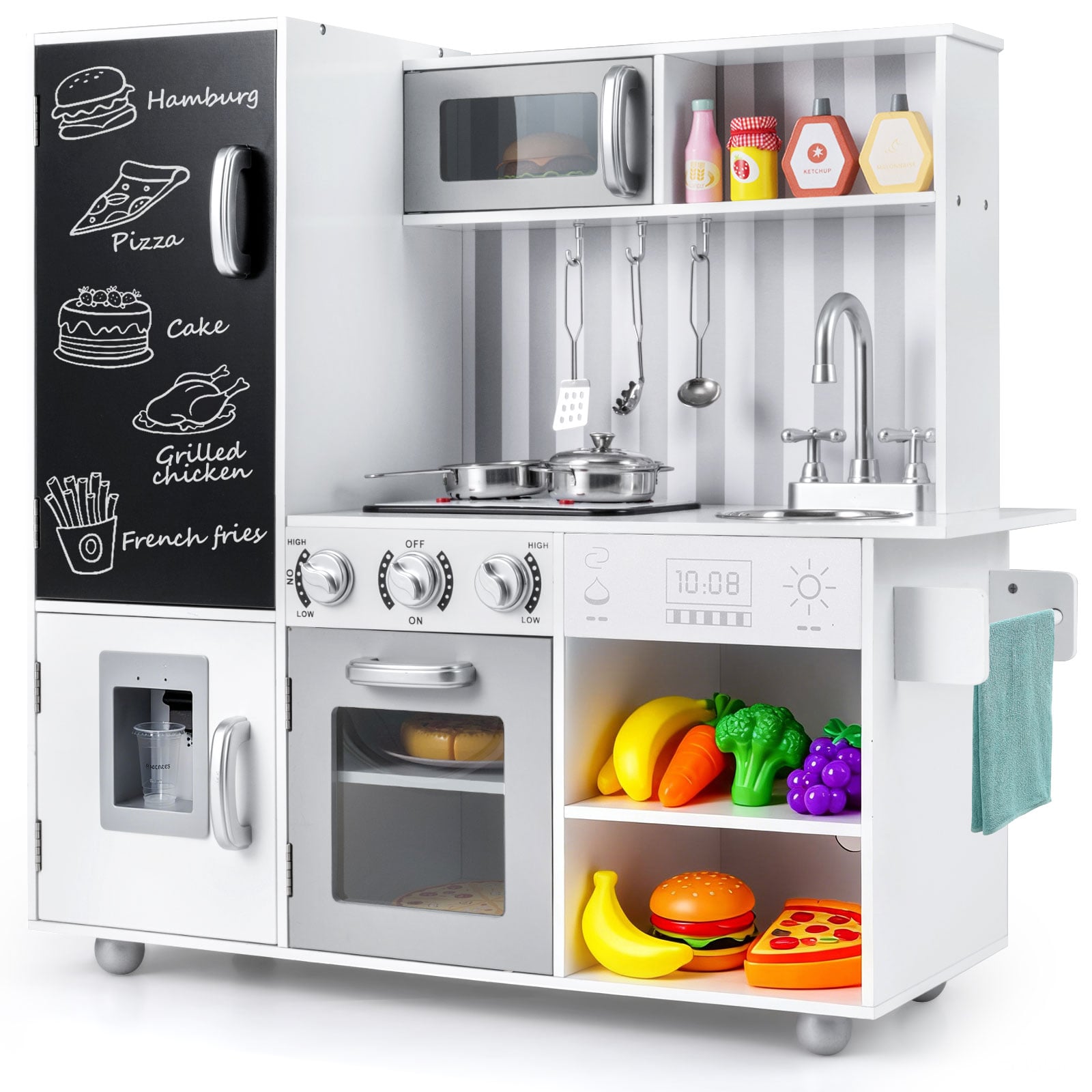 Pretend Play Kitchen for Kids with Utensils Aged 3+-Silver