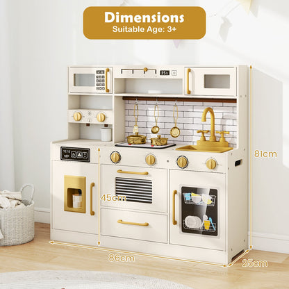 Pretend Toy Kitchen Set with Ice Dispenser and Water Dispenser-Beige