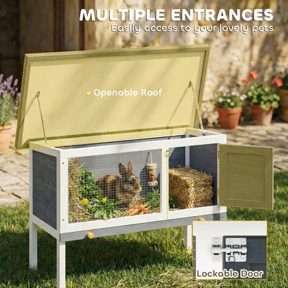 PawHut Wooden Rabbit Hutch, Guinea Pig Hutch with Asphalt Roof, Outdoor Elevated Bunny House for Rabbits, Chinchillas
