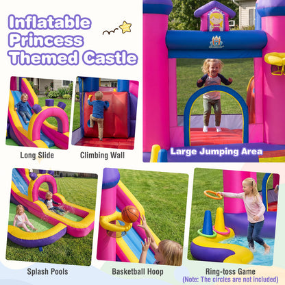 Princess Inflatable Water Slide with Long Slide and Splash Pool without Blower