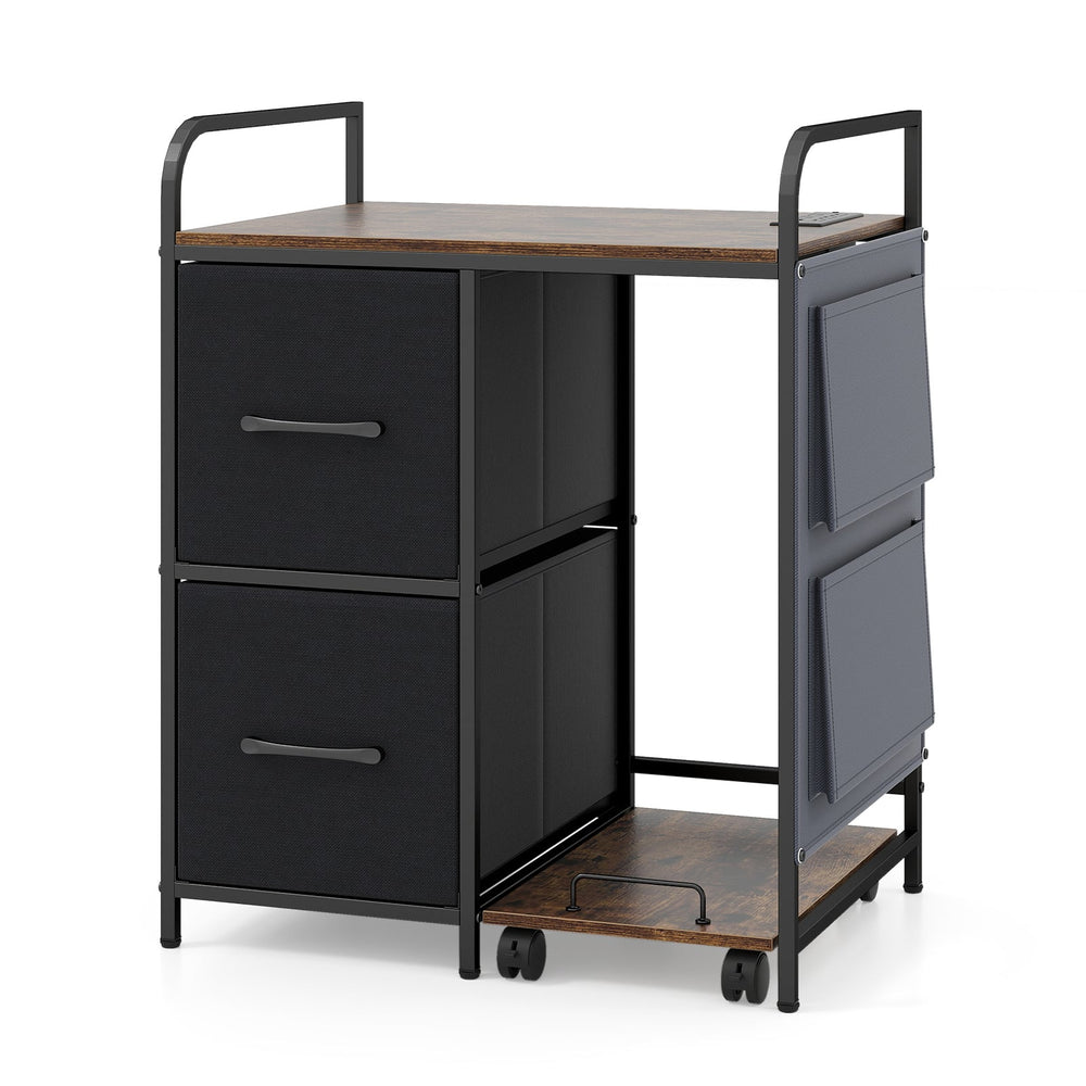 Printer Stand with Rolling Shredder Stand & Charging Station with Wheels-Rustic Brown