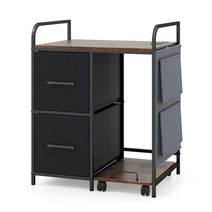 Printer Stand with Rolling Shredder Stand & Charging Station with Wheels-Rustic Brown