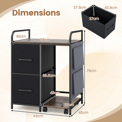 Printer Stand with Rolling Shredder Stand & Charging Station with Wheels-Rustic Brown