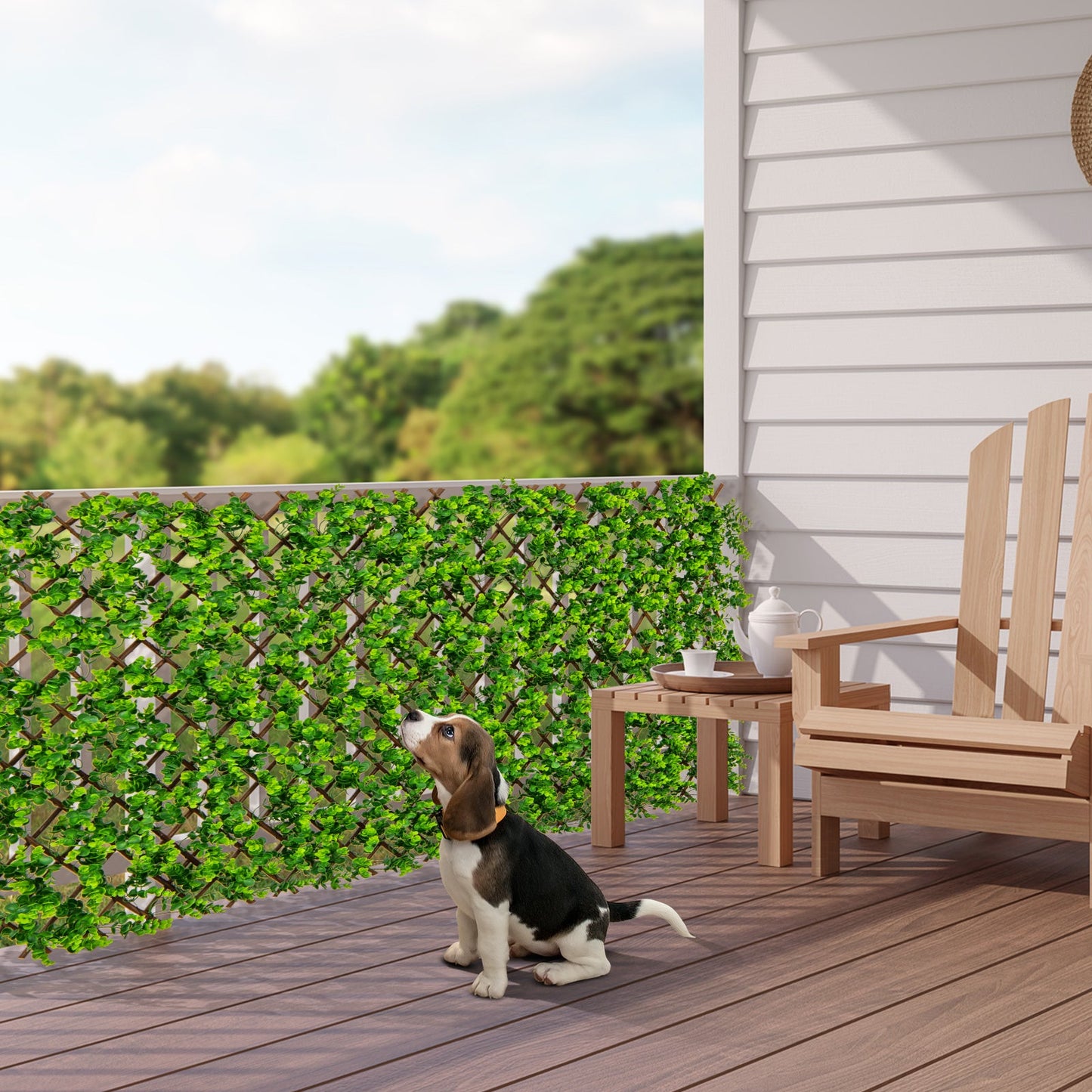 Decorative Fencing Panel with Real Willow Frame for Balcony Patio-Green