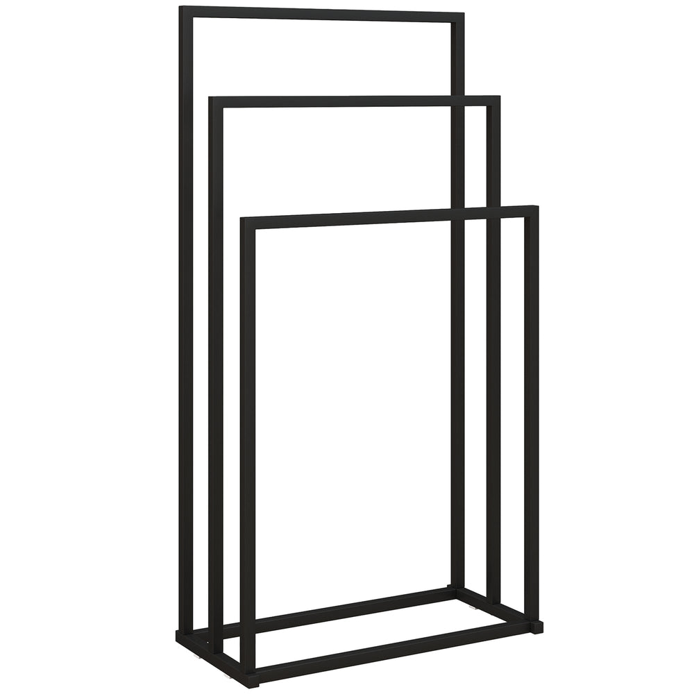 HOMCOM Freestanding Towel Rack, Steel Towel Rail Holder with 3 Bars, Black