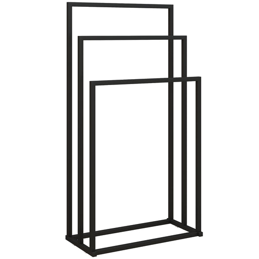 HOMCOM Freestanding Towel Rack, Steel Towel Rail Holder with 3 Bars, Black