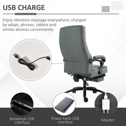 Vinsetto Office Chair 2-Point Removable Vibration Massage Pillow Executive Ergonomic USB Power Adjustable Height 360° Swivel Grey