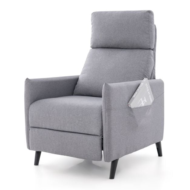 Linen Fabric Push Back Recliner Armchair with Adjustable Backrest and Footrest-Grey
