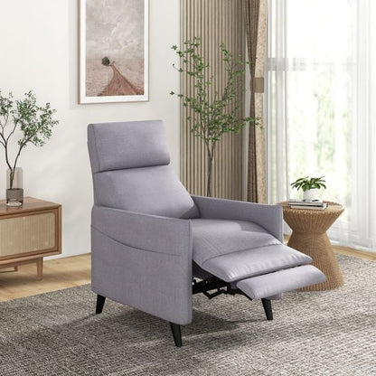 Linen Fabric Push Back Recliner Armchair with Adjustable Backrest and Footrest-Grey