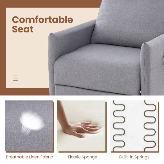 Linen Fabric Push Back Recliner Armchair with Adjustable Backrest and Footrest-Grey