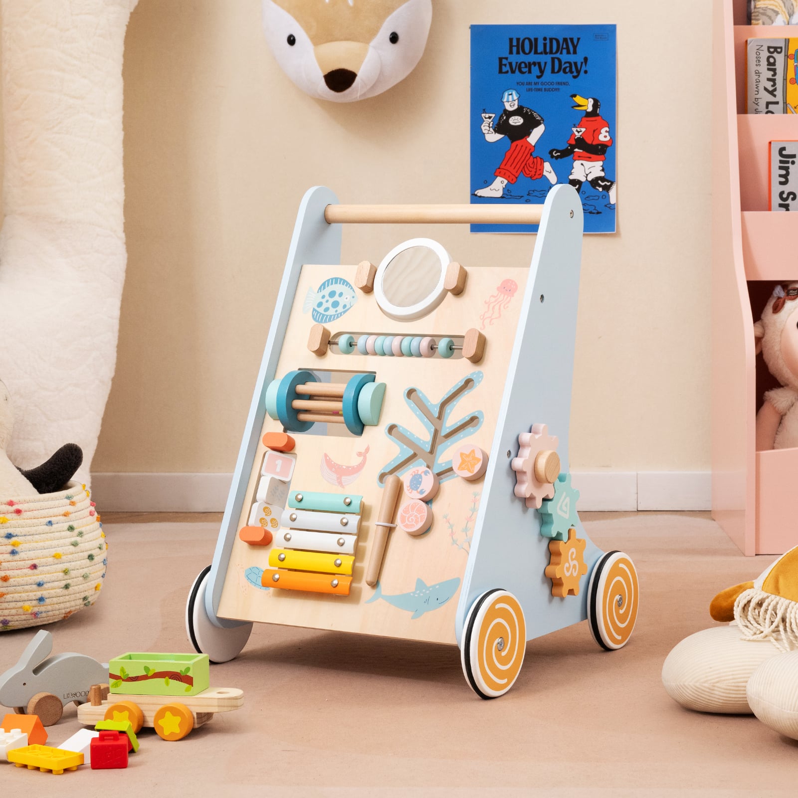 Push and Pull Learning Activity Center with Wheels-Blue