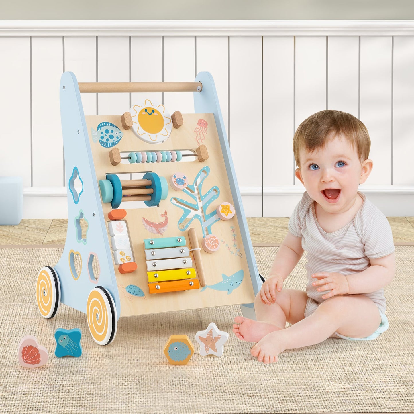 Push and Pull Learning Activity Center with Wheels-Blue