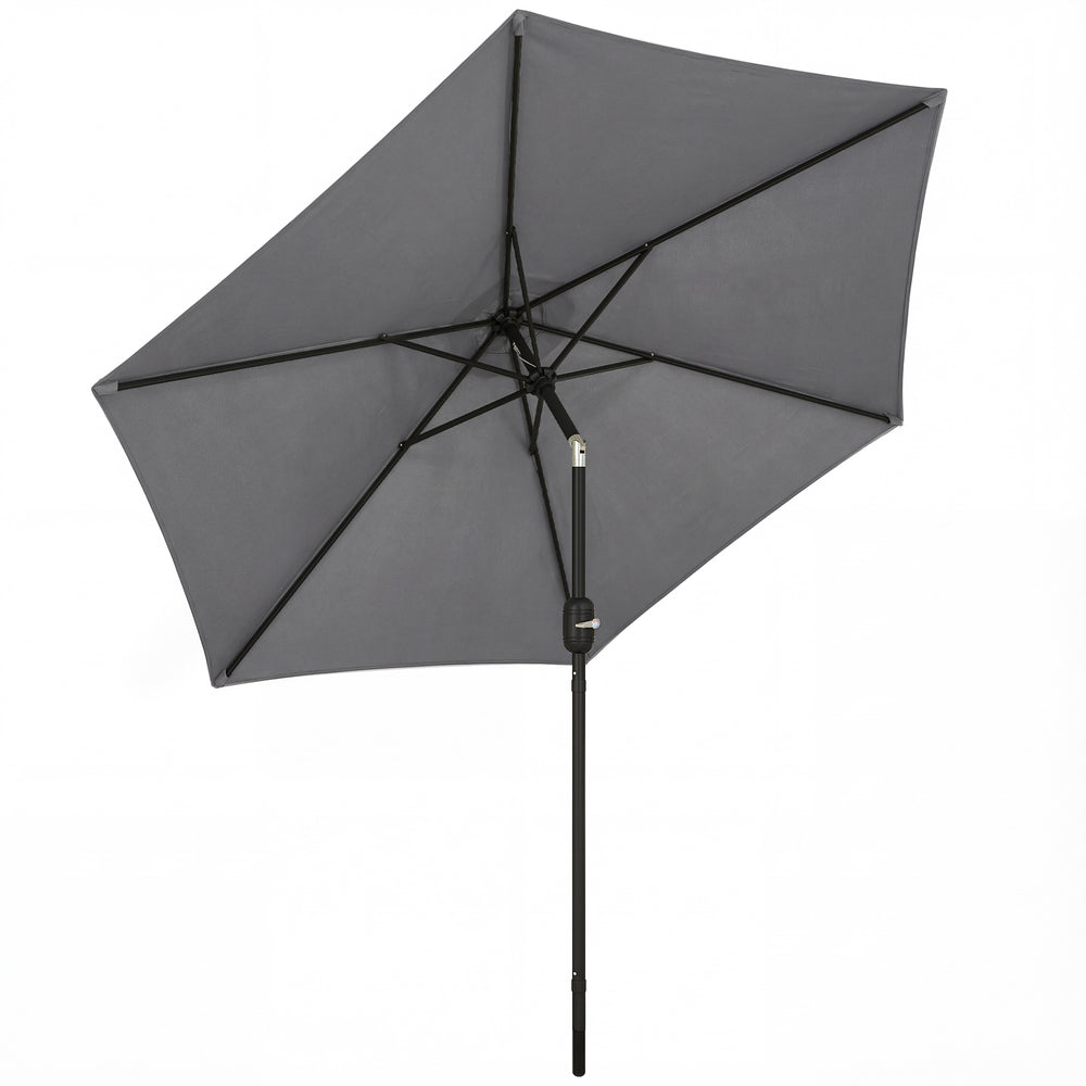 Outsunny 2.6 m Garden Parasol Umbrella with Aluminium Pole, Outdoor Patio Umbrella with Tilt and Crank, Vent, Grey
