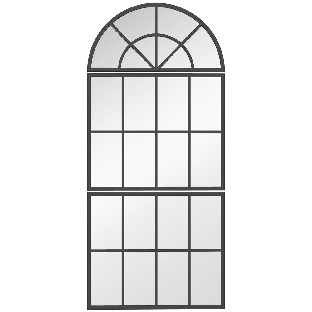 HOMCOM Large Arched Wall Mirror with Metal Grid, 3-Piece Split Window Mirrors, 120 x 54 cm, Black