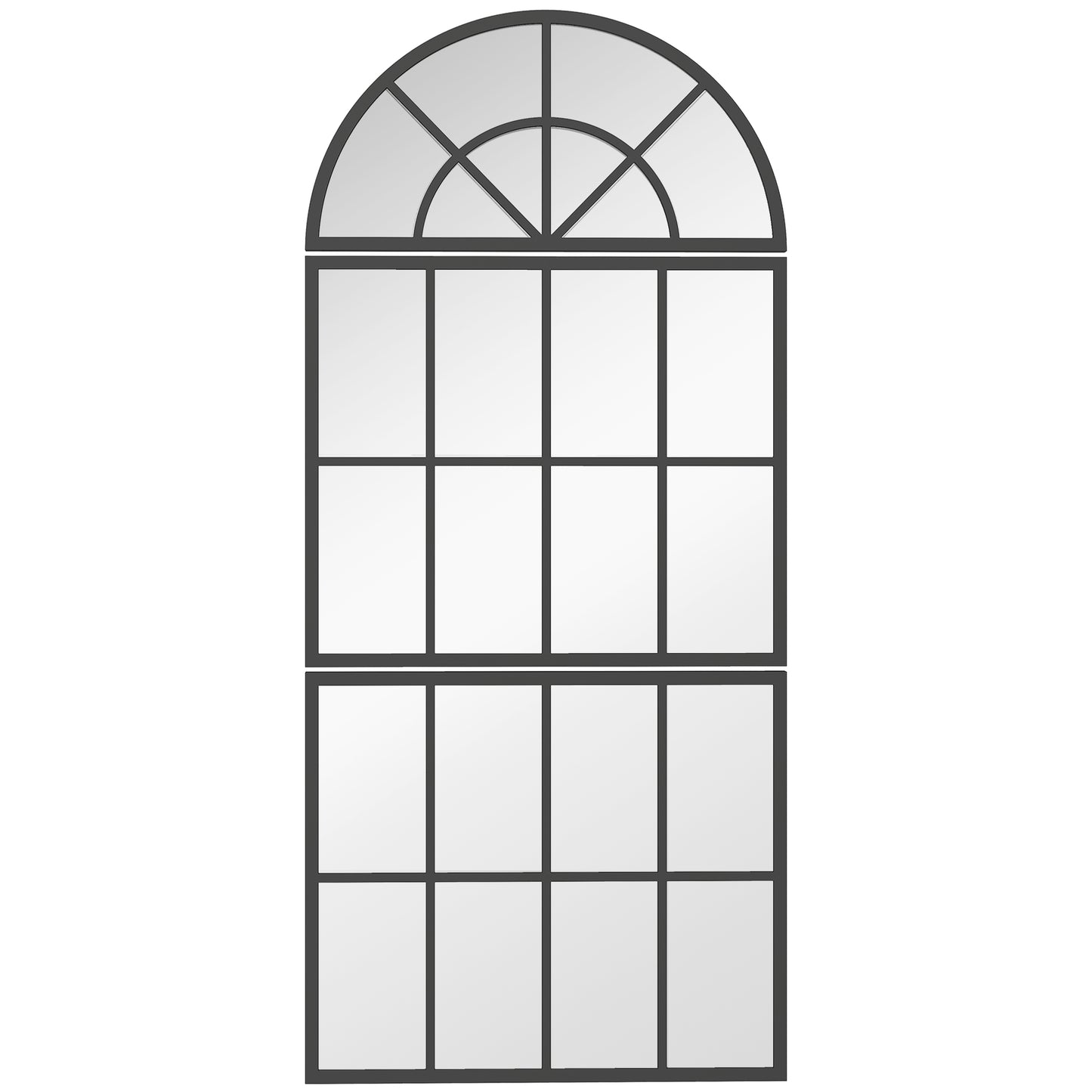 HOMCOM Large Arched Wall Mirror with Metal Grid, 3-Piece Split Window Mirrors, 120 x 54 cm, Black