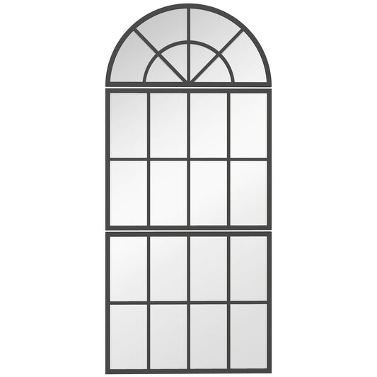 HOMCOM Large Arched Wall Mirror with Metal Grid, 3-Piece Split Window Mirrors, 120 x 54 cm, Black