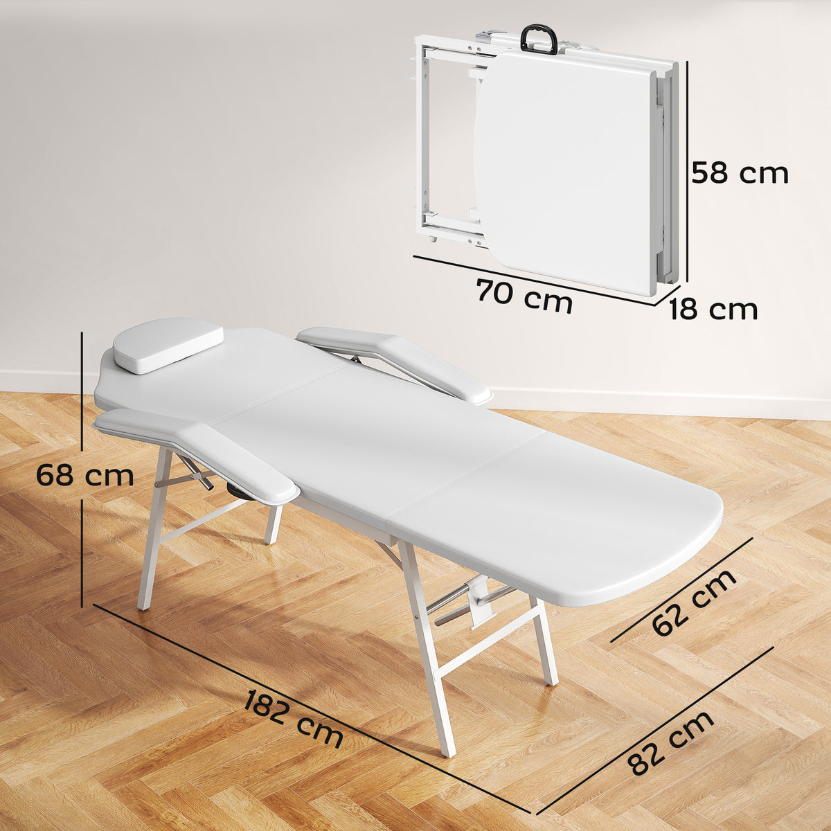 HOMCOM Portable Massage Table, 3 Section Adjustable Beauty Bed, Foldable Massage Bed with Face Hole, Recliner Chair with Removable Headrest and Armrests for Spa, Lash, Tattoo, White