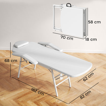 HOMCOM Portable Massage Table, 3 Section Adjustable Beauty Bed, Foldable Massage Bed with Face Hole, Recliner Chair with Removable Headrest and Armrests for Spa, Lash, Tattoo, White