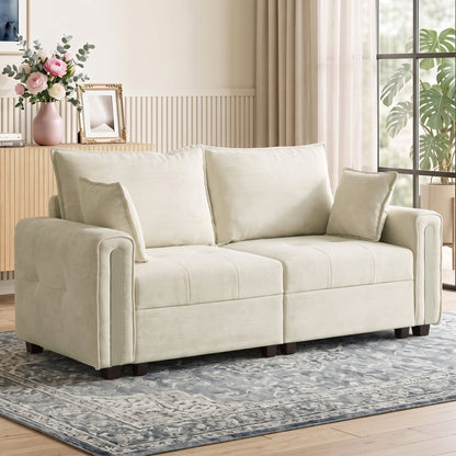 HOMCOM 2 Seater Sofa with Lift-Up Storage, 168 cm Comfy Velvet Small Couch with Wide Deep Seat, Plush Backrest, Thick Padding, 2 Pillows, Loveseat for Living Room, Home Office, Beige