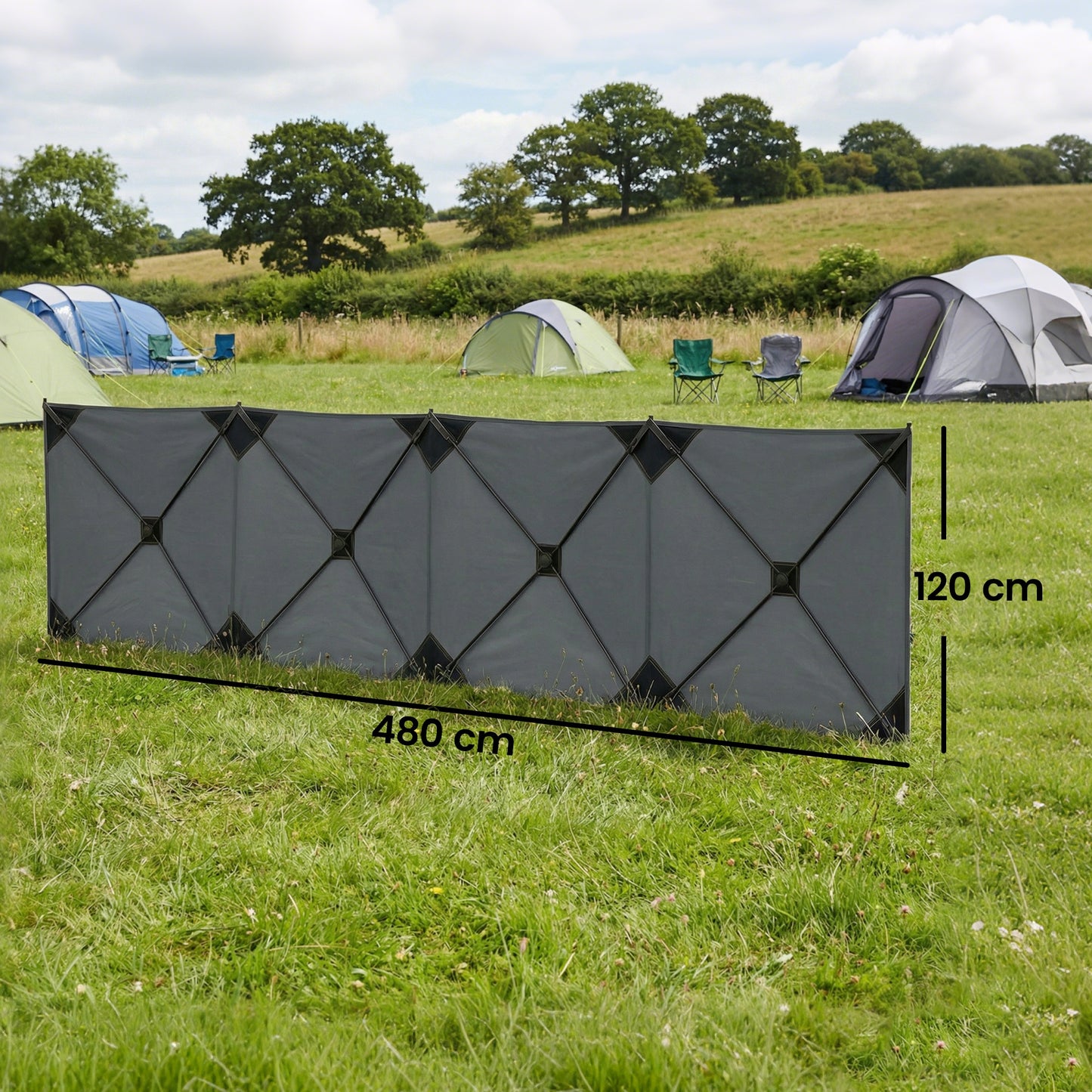 Outsunny Camping Windbreak Pop Up Windbreaker Blocker with Ropes Pegs for Beach Caravan Outdoor 480 x 120 cm