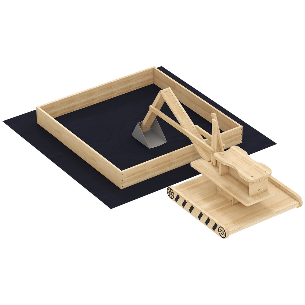 AIYAPLAY Wooden Sand Pit with Digger, Kids Sandbox Outdoor, SandPit with 360 degrees Swivel Seat and Bottom Liner