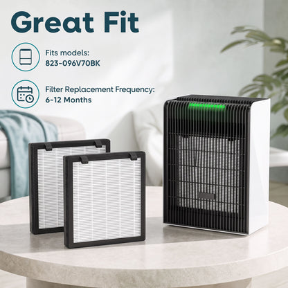HOMCOM H13 True HEPA Replacement Filter for Air Purifier (Model 823-096), Activated Carbon Filter for Smoke, Pet Odour, 2 Pack