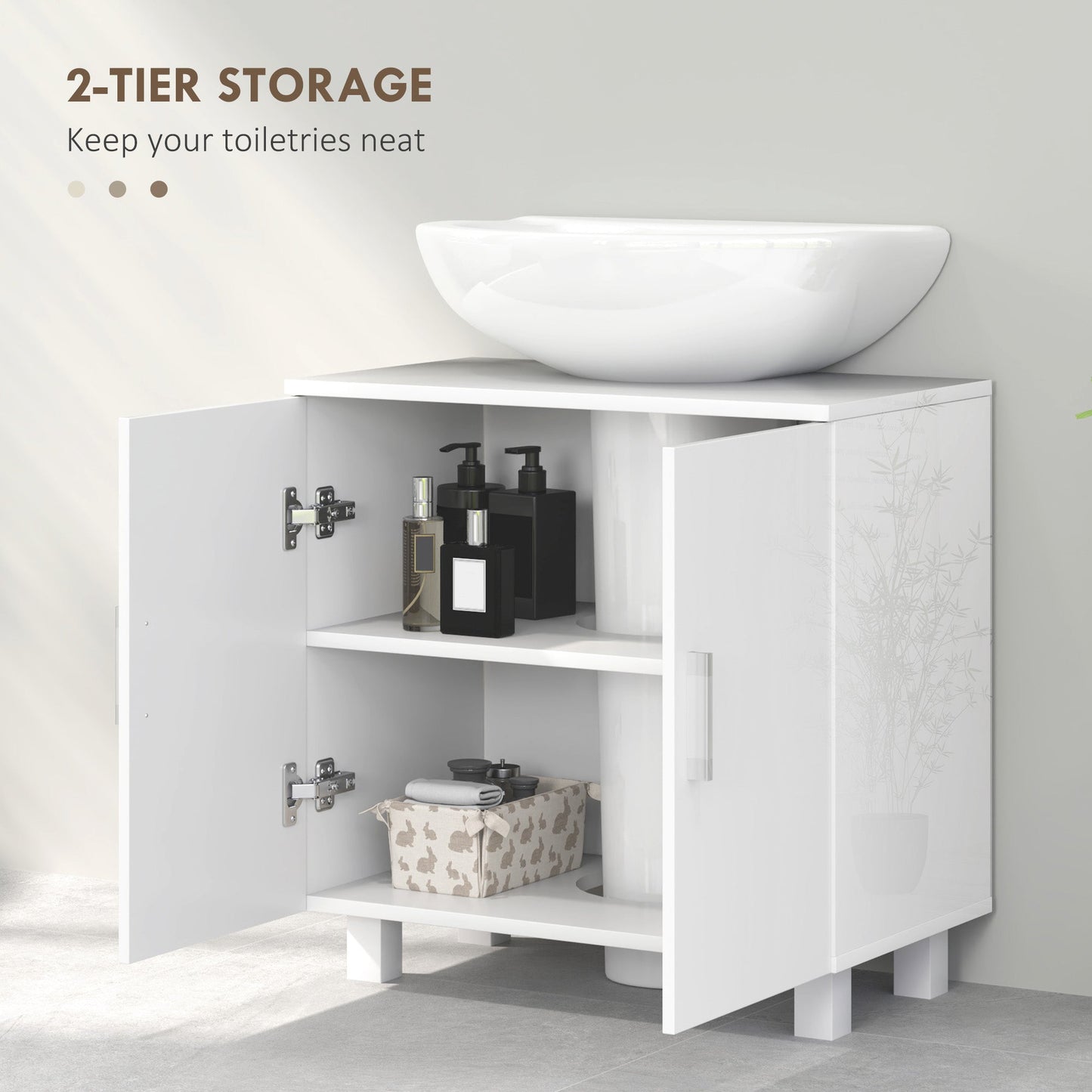 HOMCOM Bathroom Under Sink Cabinet for Basin without or with Pedestal - High Gloss White