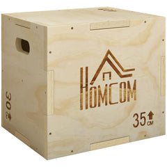 HOMCOM 3-in-1 Wooden Plyo Box, Plyometric Jump Box with Handle Openings for Home Gym, 12