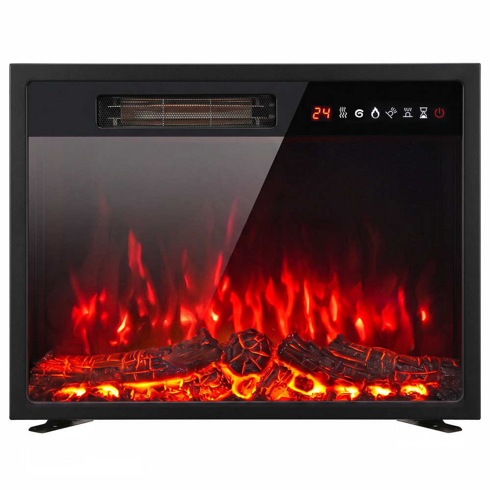 HOMCOM Electric Fireplace Insert, Recessed Electric Fire with Adjustable Flame Effect, Timer, Remote, 750W/1500W, Black