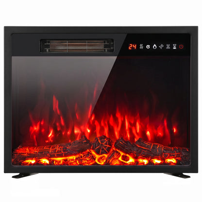 HOMCOM Electric Fireplace Insert, Recessed Electric Fire with Adjustable Flame Effect, Timer, Remote, 750W/1500W, Black