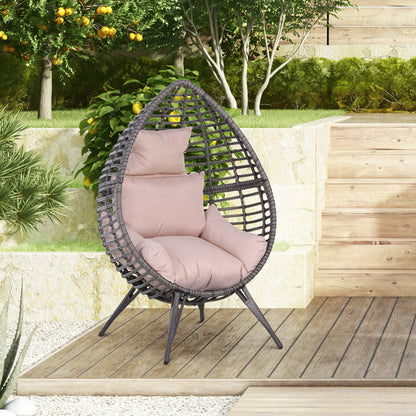 Outsunny Outdoor Egg Chair, PE Rattan Teardrop Chair with Full-body Soft Padded Cushion, Grey