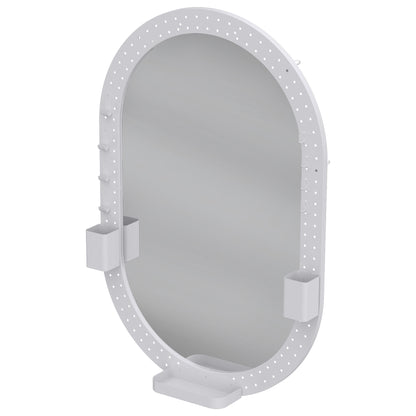 HOMCOM Oval Wall Mirror, 60 x 90 cm Decorative Hanging Mirror with Pegboard Frame, Wall-Mounted, White