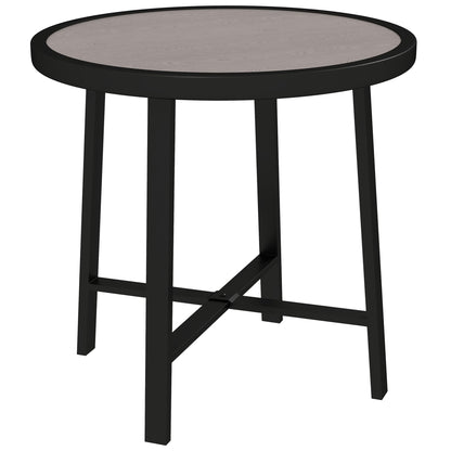 Outsunny Round Small Garden Table, 50.5cm Outdoor Side Table with SPC Tabletop, Metal Frame and Anti-slip Foot Pads for Garden, Balcony, Grey Wood Effect