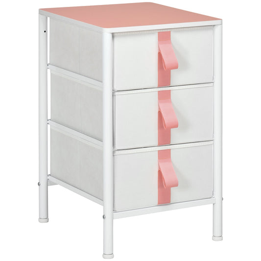Chest of Drawers, Cloth Organizer Unit with 3 Fabric Drawers, Metal Frame and Wooden Top, Storage Cabinet for Kids Room, Living Room, Pink