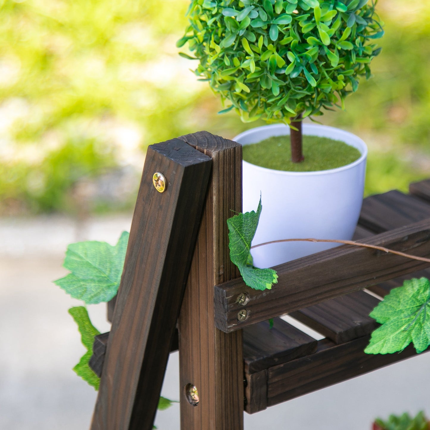 Outsunny 3-Tier Foldable Plant Stand, Wooden Ladder Shelf, Flower Pots Holder for Indoor Outdoor, 60L x 37W x 93H cm