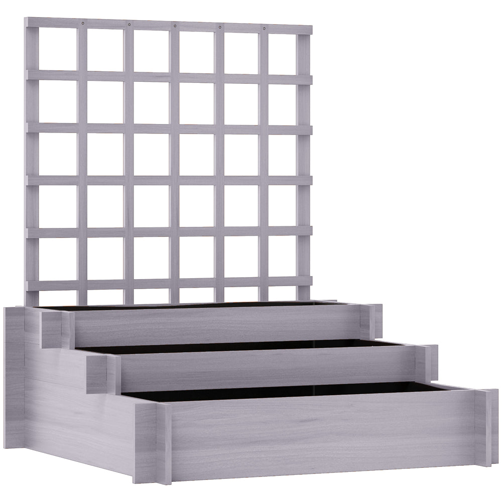 Outsunny 3 Tier Garden Planters with Trellis for Vine Climbing, Wooden Raised Beds, 95x95x110cm, Grey