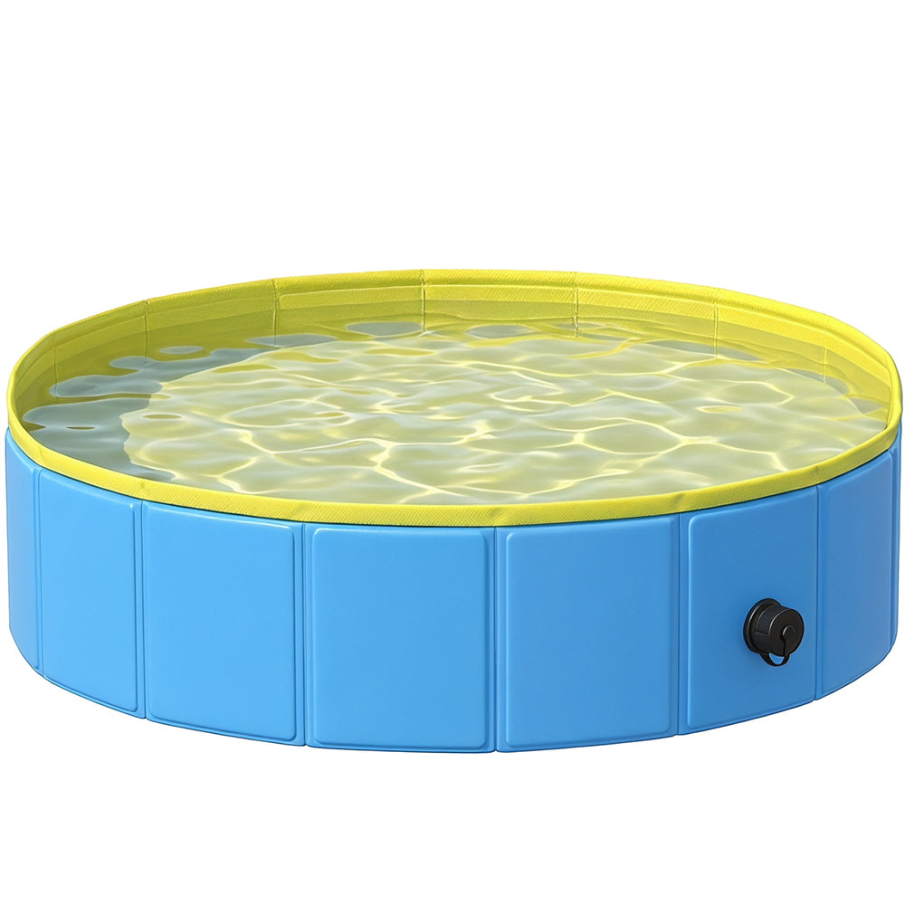 PawHut Foldable Dog Pool for Puppies and Ducks Dog Paddling Pool Bath Tub, Blue, 80 x 20 cm