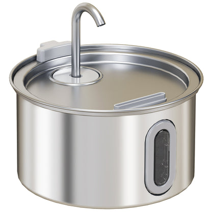 PawHut 2.5L Stainless Steel Cat Water Fountain for Drinking with Ultra-Silent Pump, Water-Level Window, 7 Filters