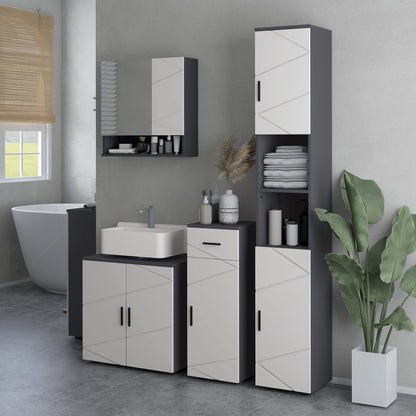 kleankin Under Sink Bathroom Cabinet, Bathroom Vanity Unit, Basin Storage Cupboard with Double Doors and Shelf, 10W x 20Dcm "U" Cut-Out, Light Grey