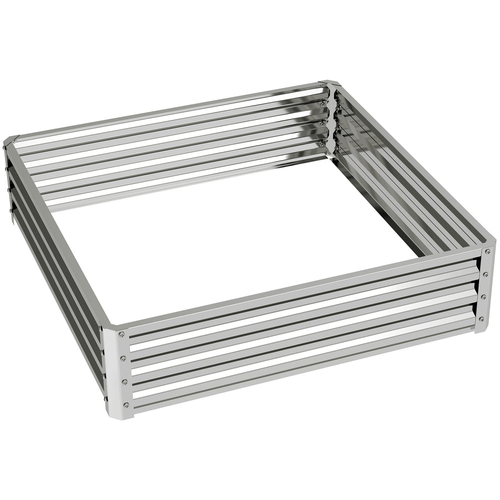 Outsunny Square Raised Garden Bed Box with Weatherized Steel Frame for Vegetables, Flowers, & Herbs, 120 x 120 x 30cm, Silver Tone