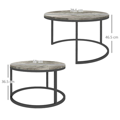 HOMCOM Set of Two Marble-Effect Stacking Tables - Grey/Black