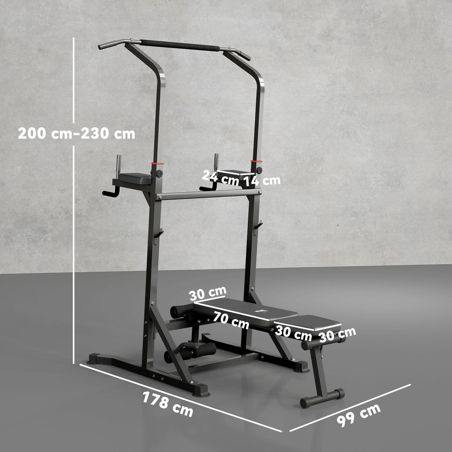 HOMCOM Pull Up Station with Adjustable Weight Bench, Dip Station and Barbell Rack, Multi-Function Power Tower Free Standing Pull Up Bar for Home Gym